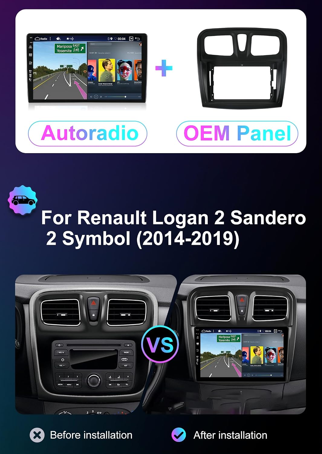 Android 15 IPS Autoradio Passt für Renault Logan 2/Sandero 2 /Symbol (2014-2019) - Eingebautes CarPl