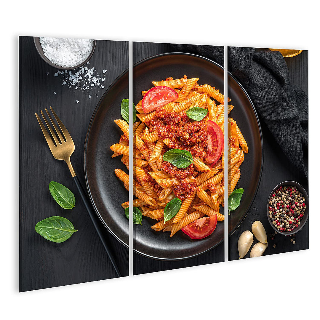 islandburner Bild auf Leinwand Pasta Tomaten Bolognese Sauce Frisches Basilikum küchenbilder Restaur