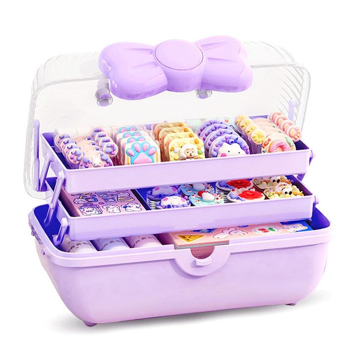 3 Etagen Schmuckbox Kinder, Haarschmuck Aufbewahrung Lila mit transparentem Deckel, 180 Grad Öffnung