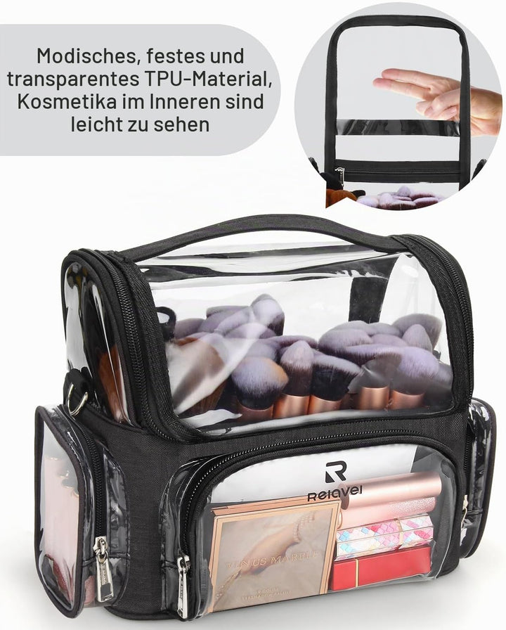 Relavel Make-up Pinsel Tasche, Transparente Kosmetiktasche Portable Grosse Makeup Pinselhalter Profe
