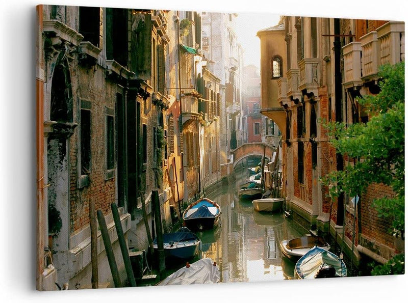 Bilder auf Leinwand 100x70cm Leinwandbild Venedig Brücke Wasser Haus Gross Wanddeko Bild Schlafzimme