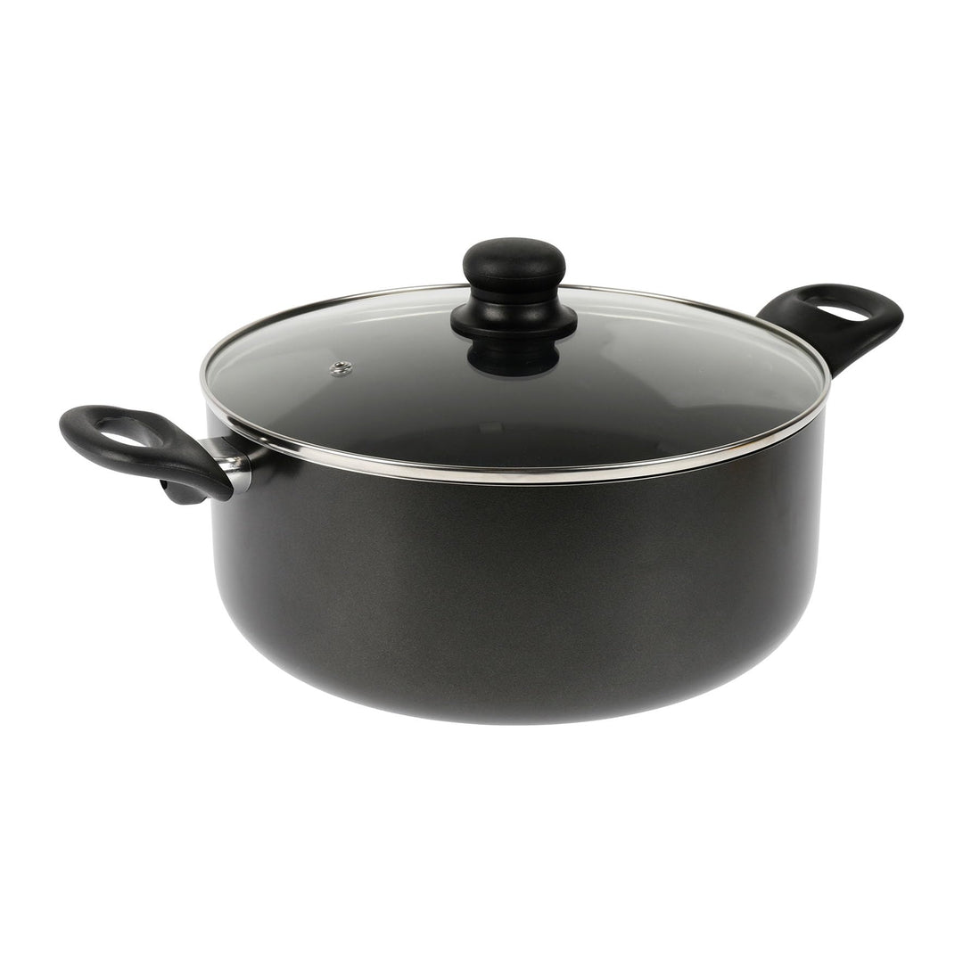 Crealys 529423 Kochtopf, Durchmesser 28 cm, gepresstes Aluminium, dunkelgrau, hitzebeständige Griffe