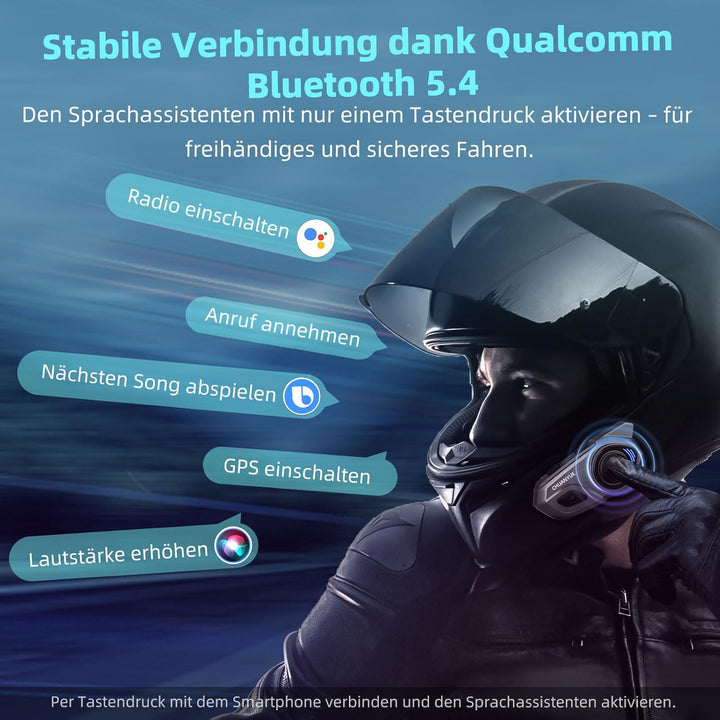 X2 Motorrad Bluetooth Headset, Helm Kommunikationssystem für 2 bis zu 4 Personen in Reichweite von 1