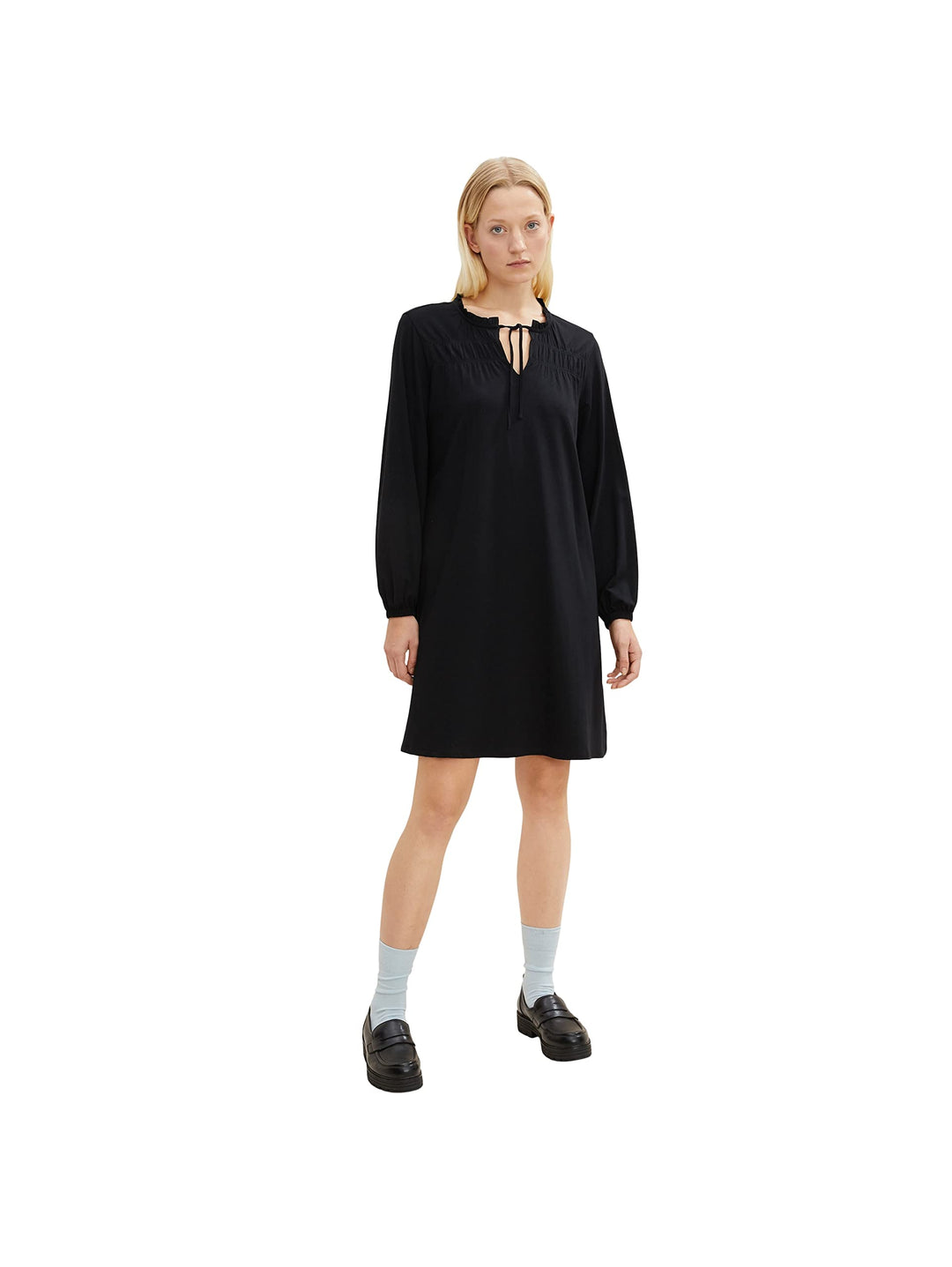 TOM TAILOR Damen Kleid mit Raffdetail 36 14482 - Deep Black, 36 14482 - Deep Black