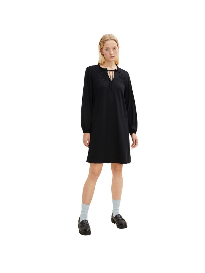 TOM TAILOR Damen Kleid mit Raffdetail 38 14482 - Deep Black, 38 14482 - Deep Black