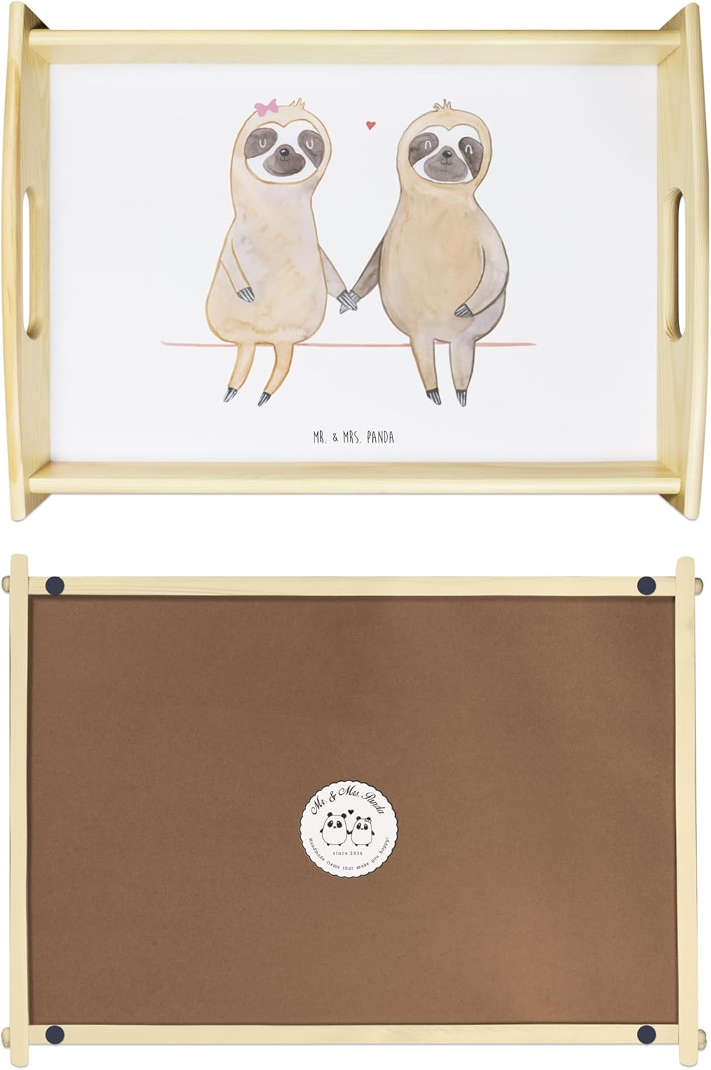 Mr. & Mrs. Panda Sofa Tablett Faultier Pärchen - Geschenk, Servier, Bett-Tablett, Lieblingstier, Lie