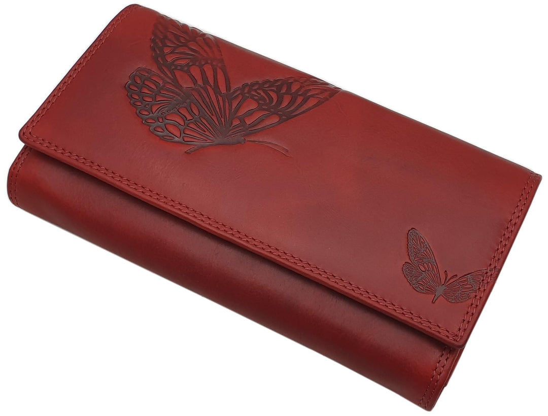 Grosse Rindleder Damen Geldbörse/Geldbeutel/Portemonnaie/Geldtasche mit Schmetterling-Motiv oder ohn
