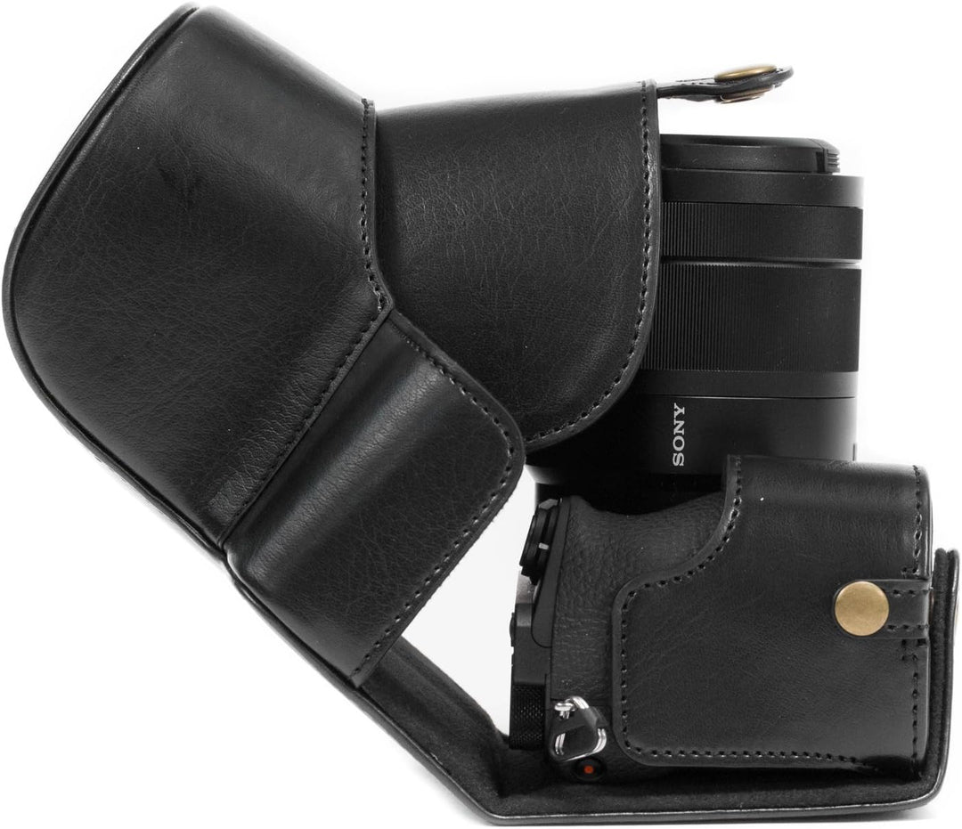 MegaGear MG1484 Sony Alpha A6500 (16-70, 18-135 mm) Ever Ready Leder Kamera-Case mit Trageriemen - S