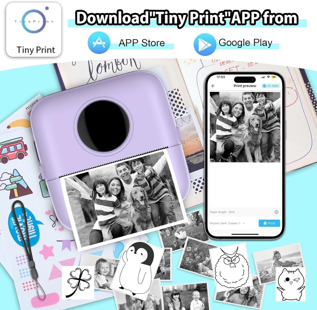 HUIJUTCHEN Mini Drucker mit Tasche, Mini Etikettendrucker Tasche Tragbarer Mini Fotodrucker 10 Rolle