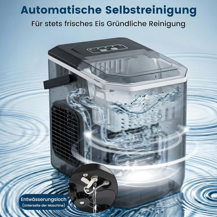 Eiswürfelmaschine Klein, Eiswürfelbereiter mit Tragbarem Griff, 2 Eiswürfel Grössen, 9 Würfel in 6 M