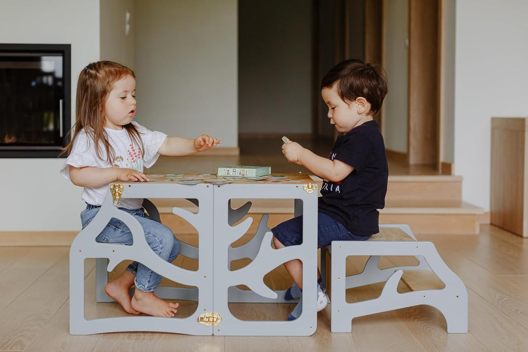 Weco Montessori Kinder Lernturm 3 in 1 Baum Design mit Rutsche und Tritthocker FSC Zertifikat Schrei