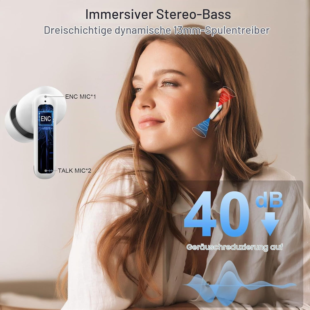 Nerunsa Bluetooth Kopfhörer, 2026 50 Std Spielzeit In Ear Kopfhörer mit ENC Noise Cancelling Mics, K