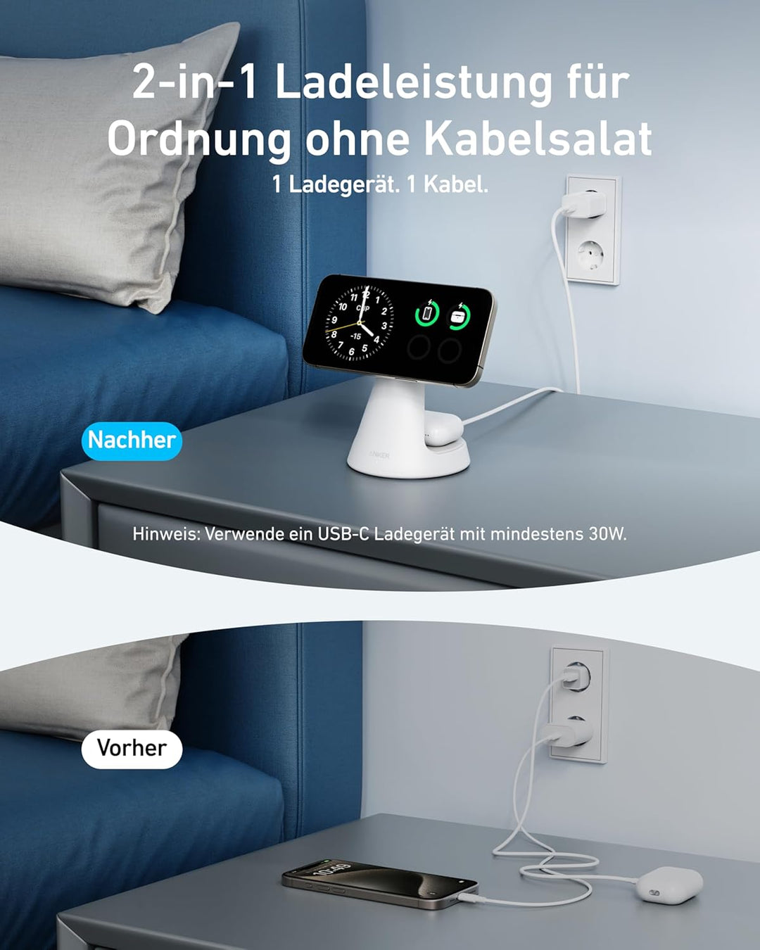 Anker MagGo MagSafe kompatibles 2-in-1 Ladegerät, Qi2 Zertifiziert 15W Schnellladegerät Ständer, Ein