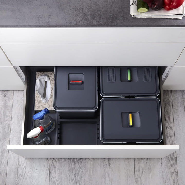 SOTECH Abfallsammler Draw 15+15+15L Abfalltrennsystem mit Deckel Müllsystem für Auszug Korpusbreite