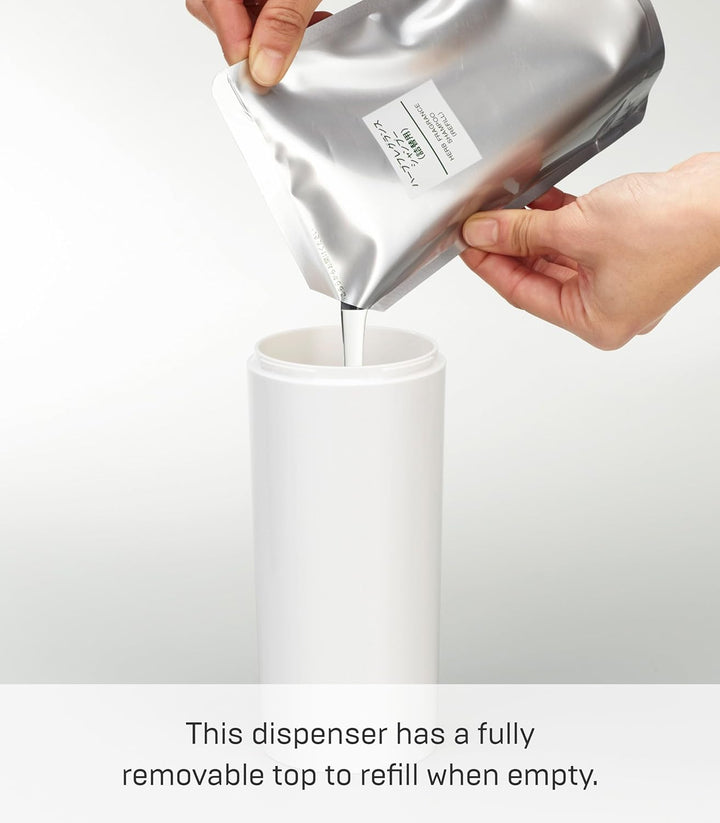 Yamazaki 2932 Tower-Körper-Seifenspender, Moderne Flaschenpumpe für Dusche, rund, weiss, Weiss