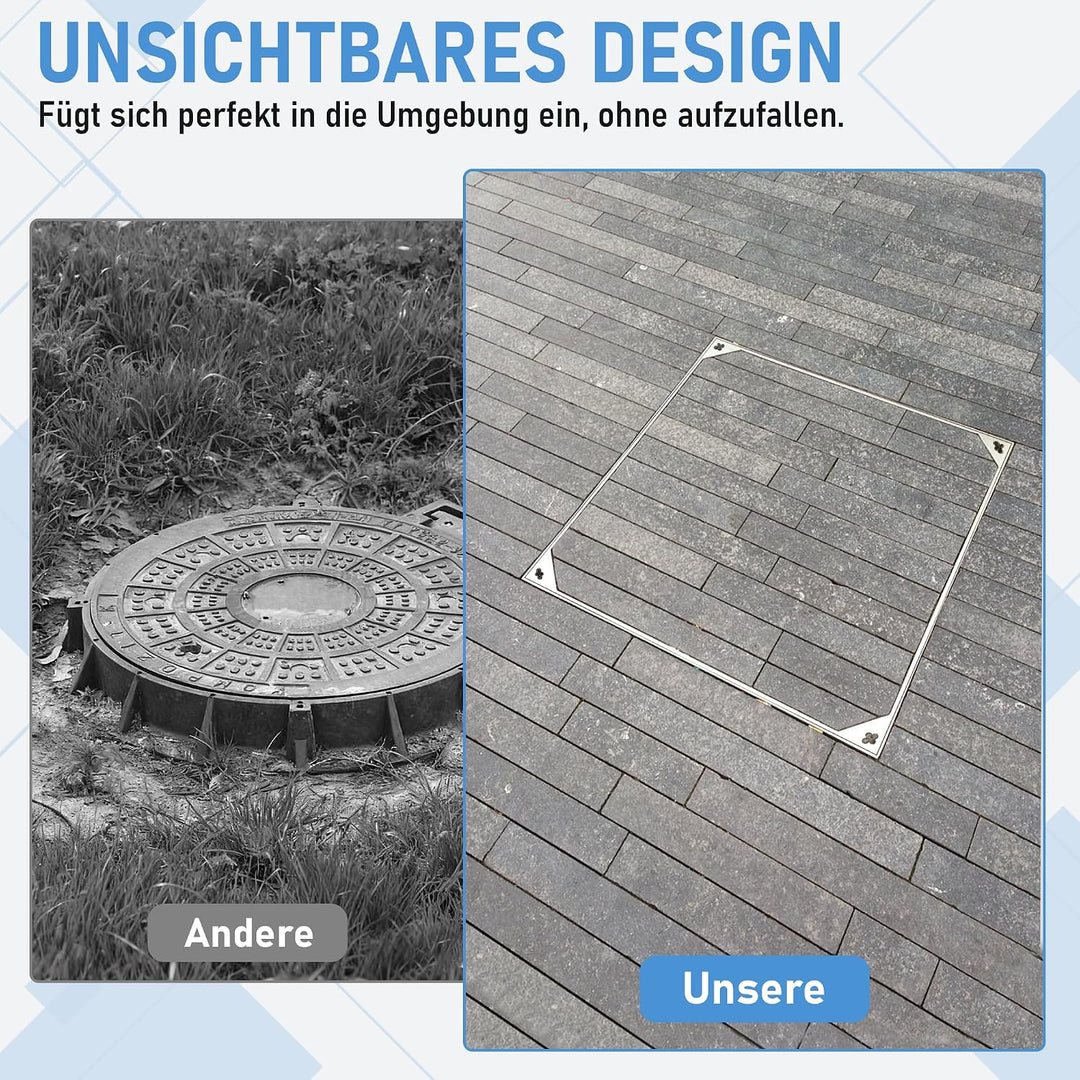 Schachtabdeckung 300 x 300mm mit Rahmen Versenkte 201 Edelstahl Schachtdeckel mit 2 Handgriffe Unsic