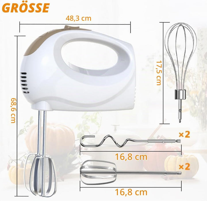 Leaflai Handrührer Elektrisch-Handrührgerät, 5 StuFen Handmixer | Enthalten 1 Schneebesen, 2 Rührbes