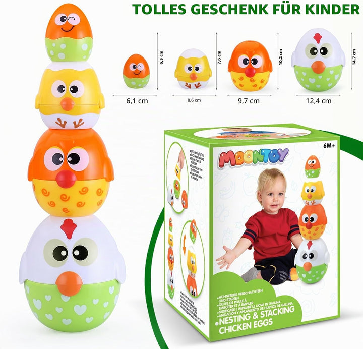 MOONTOY Baby Stapelspielzeug ab 1 Jahr，8 PCS Ei Stapelturm Ab 1 Jahr，Montessori Spielzeug ab 8 10 11