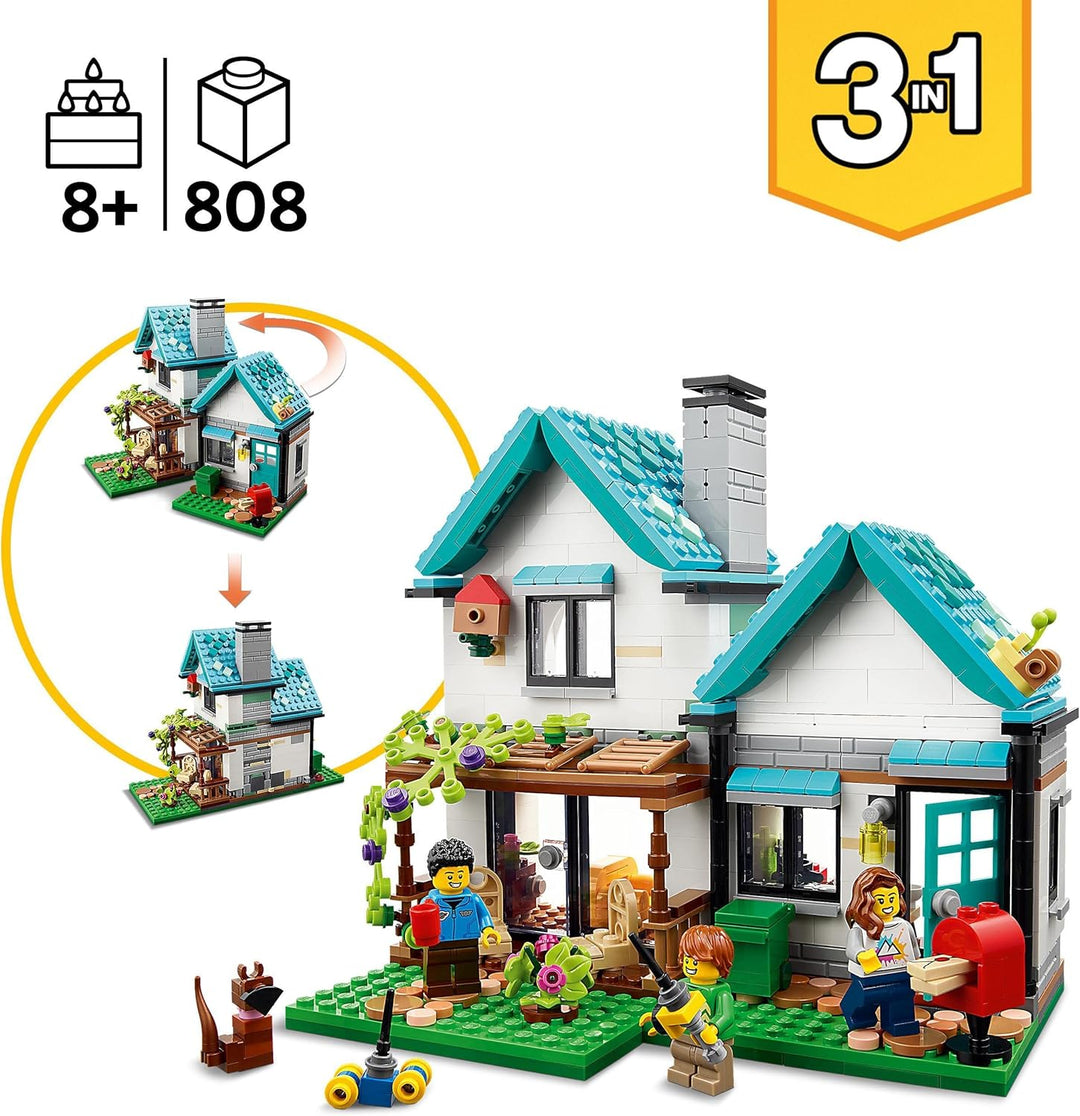 LEGO 31139 Creator 3in1 Gemütliches Haus Set, Modellbausatz mit 3 verschiedenen Häusern Plus Familie
