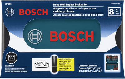 BOSCH 27285 3/8 Zoll Tiefbrunnen Steckschlüsselsatz, 8-teilig 9,5 mm (3/8 Zoll), tiefe Kuhle, Steckd