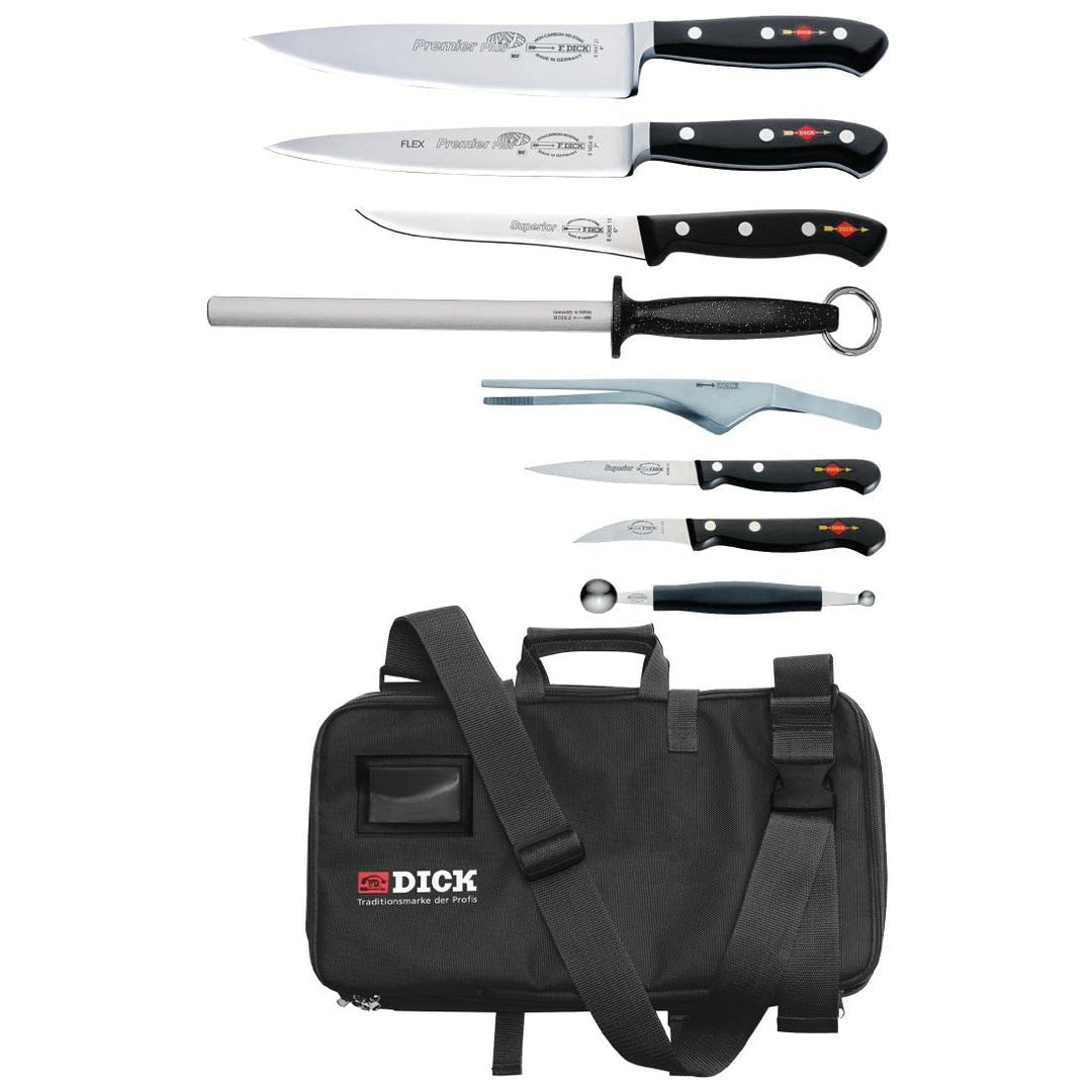F. DICK Culinary Bag 8-teilig (inkl. Küchenmesser, Fruchtausstecher + Wetzstahl, für bis zu 34 Messe