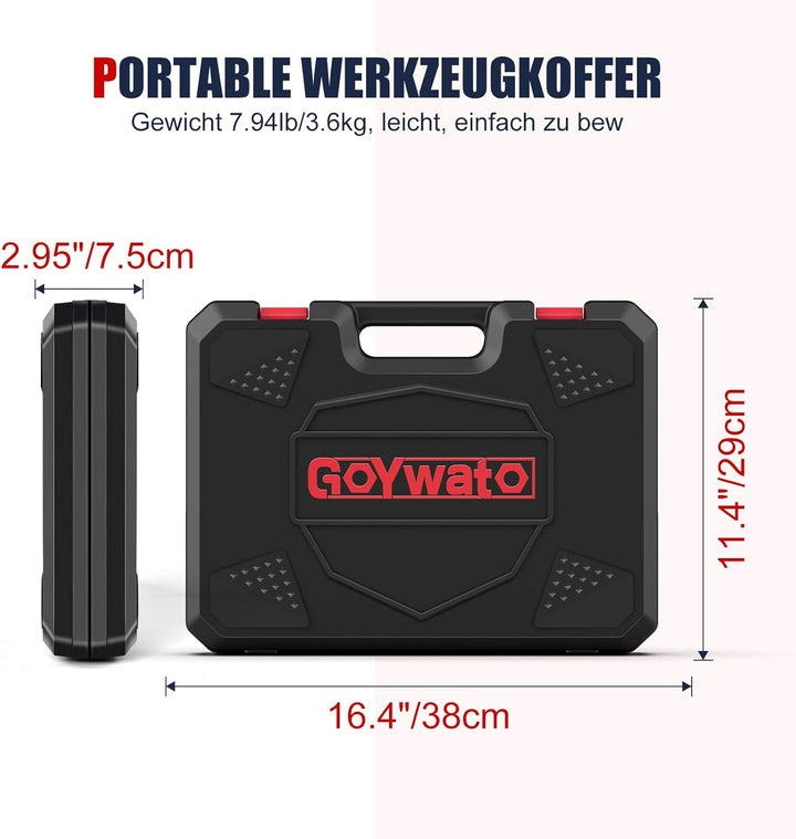 GoYwato Werkzeugkoffer Gefüllt 205tlg - Haushalt Werkzeug Set Werkzeugkasten Gefüllt mit Schraubendr