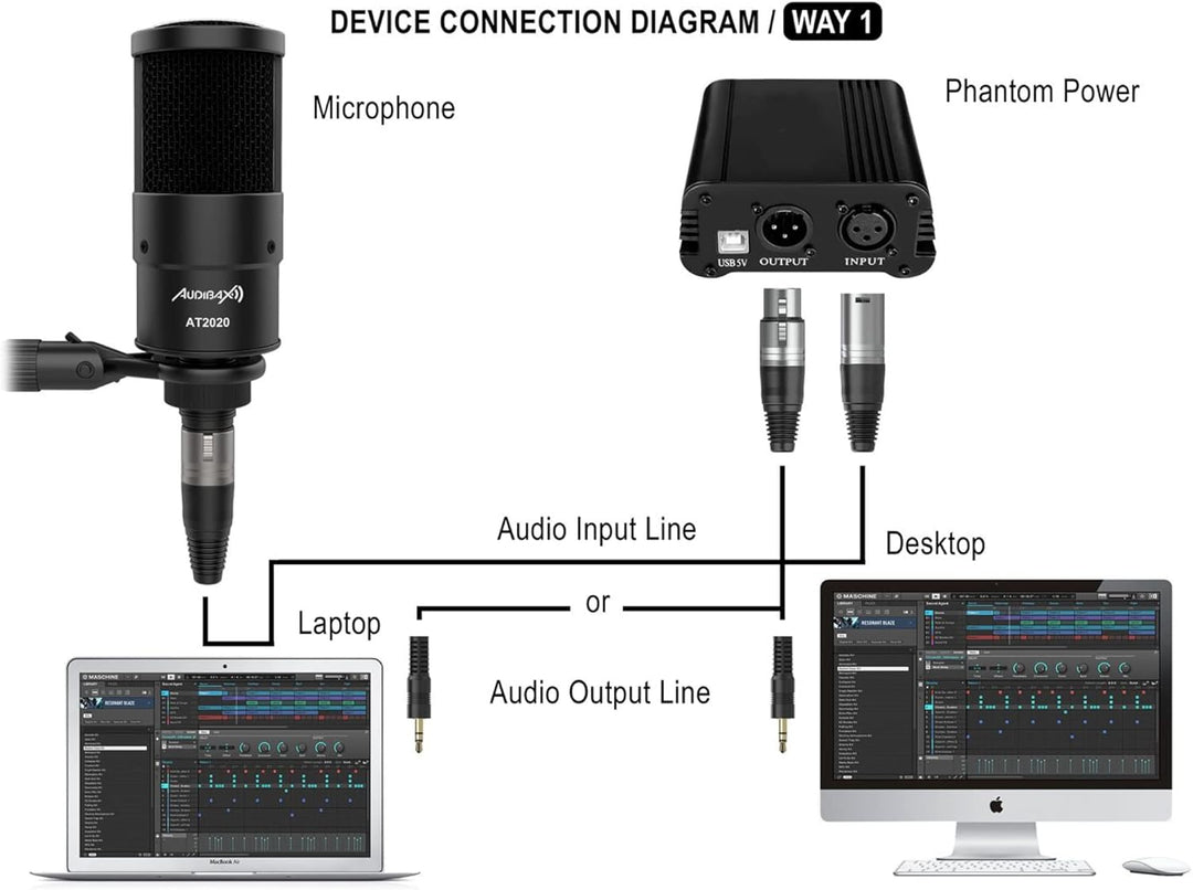 Audibax AT2020 Micrófono Estudio Profesional Condensador