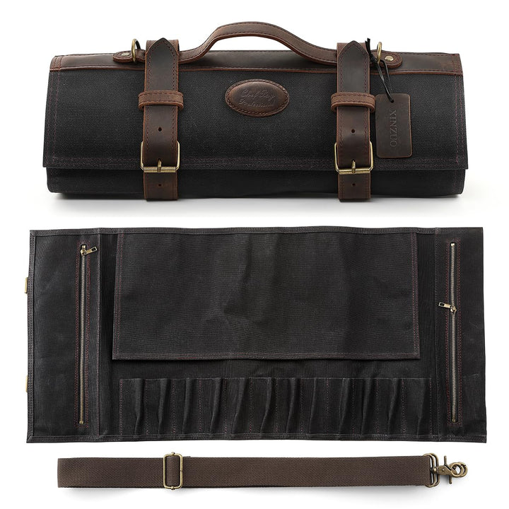 XINZUO Messertasche, Profi Koch Rolltasche, Universal Etui für Koch 12 Slots, 16oz gewachstes Segelt