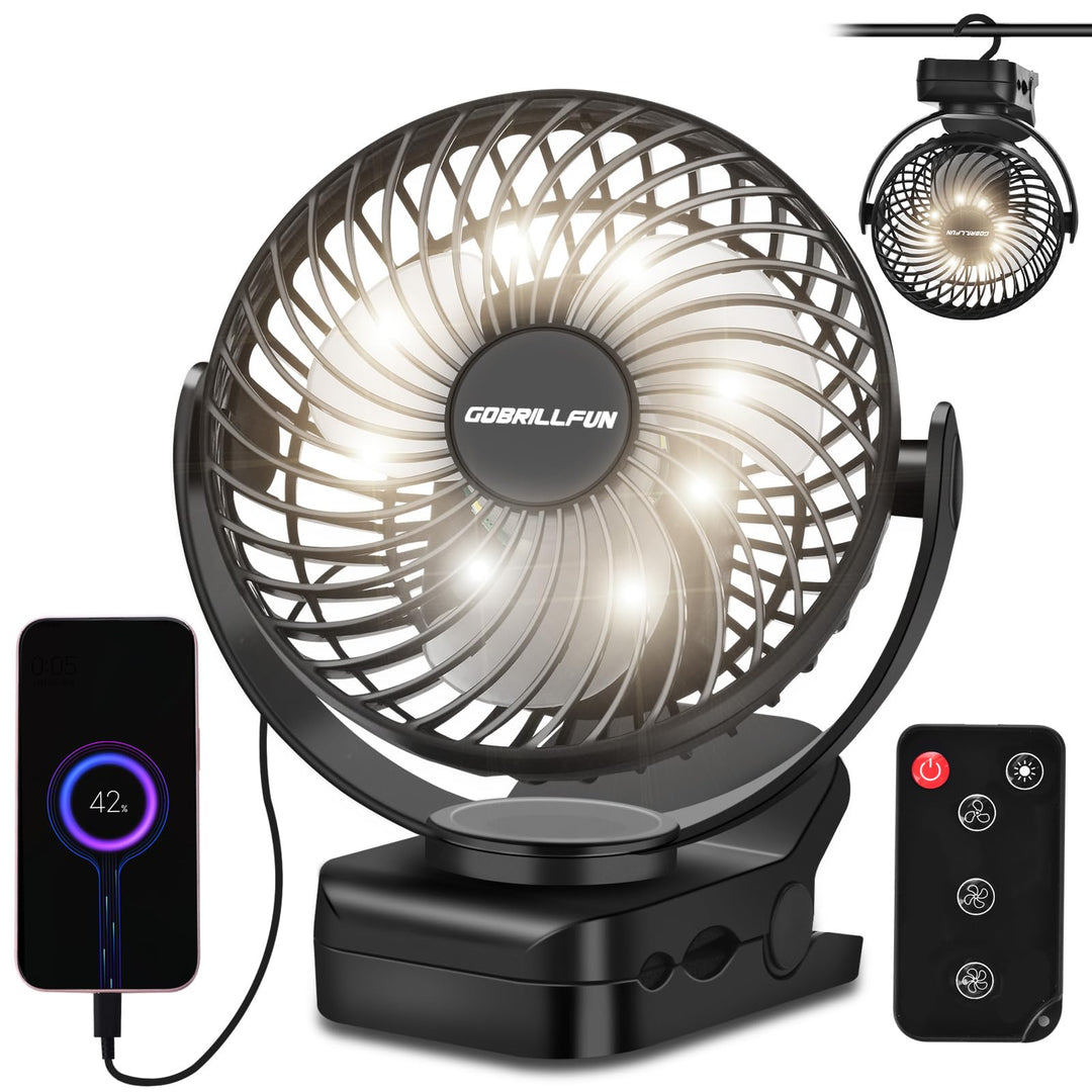 6 Zoll 12000 mAh Fernbedienung Clip-On-Ventilator, LED-Nachtlicht, 3 Geschwindigkeiten, tragbarer pe