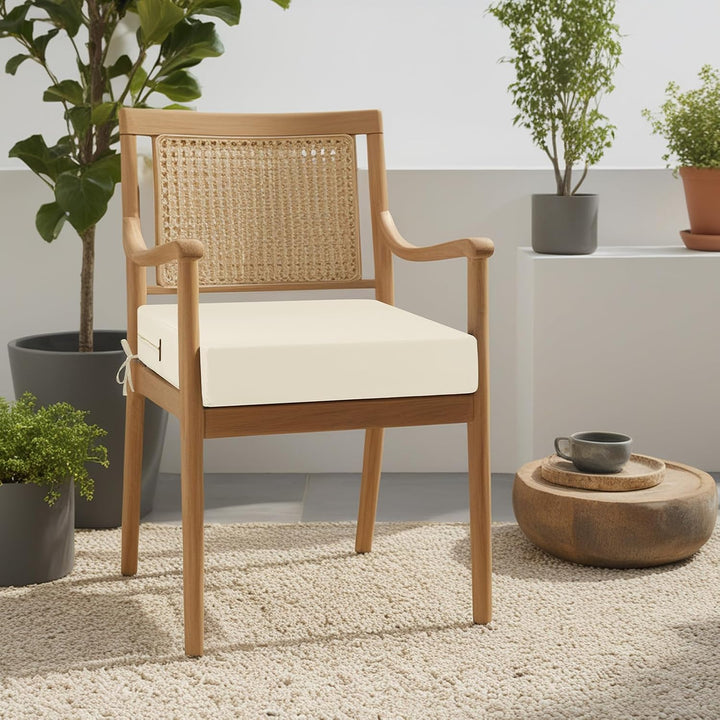 Outdoor Stuhlkissen 45x45, 2er Set mit Bändern, Creme | Wasserdichtes Sitzkissen mit Weicher Schaums
