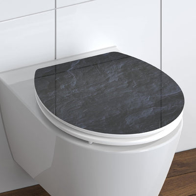 SCHÜTTE WC-Sitz Holzkern HG BLACK STONE, Hochglanz Toilettensitz mit Absenkautomatik, passend für al