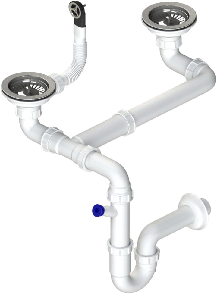 GRANMASTER Manuelle Platzsparender 2-Kammer-Siphon mit überlauf - Ablaufgarnitur für Spüle - Made in