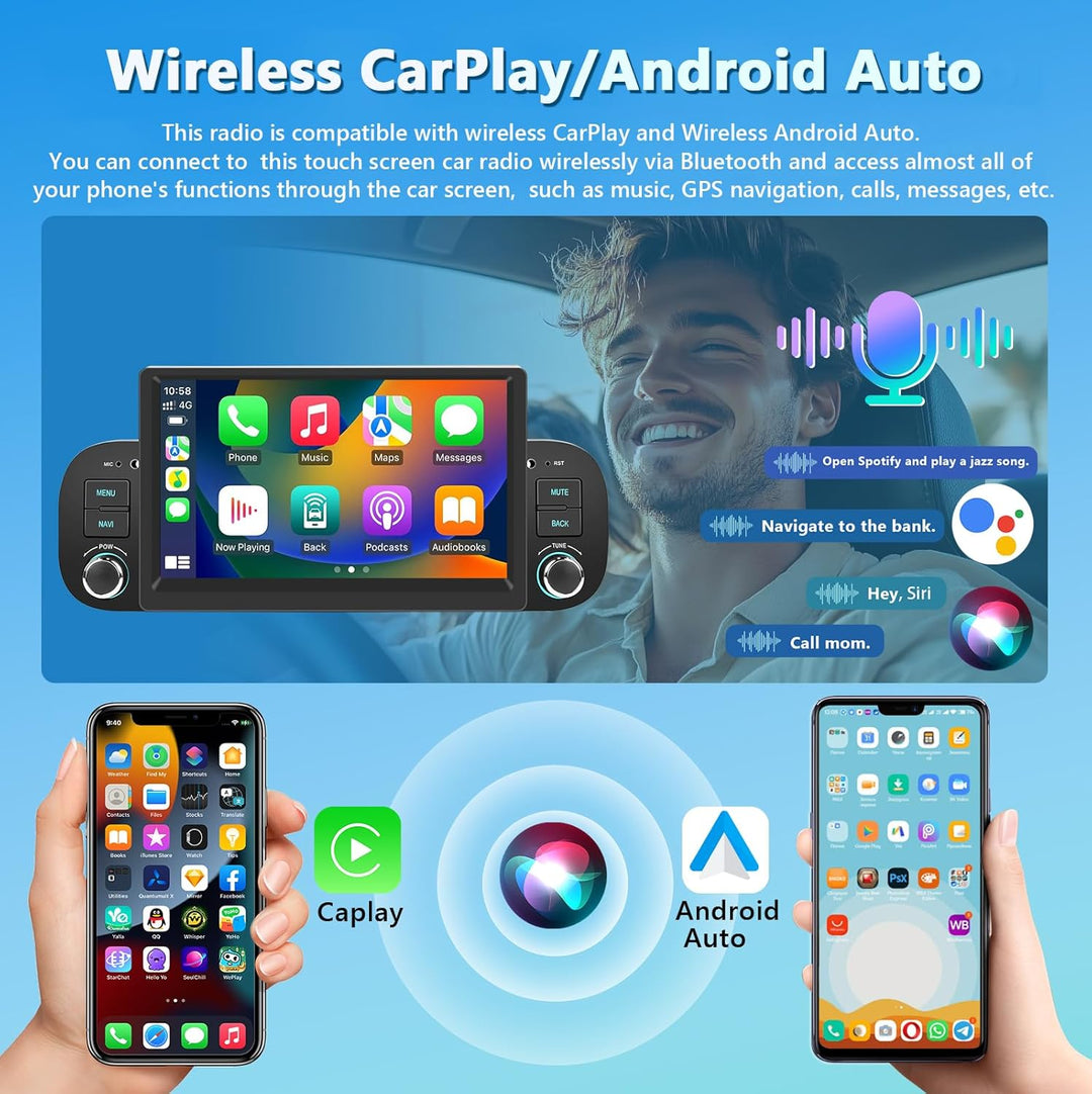 Carplay Autoradio für FIAT Panda 2013-2020 mit GPS Navi, 2GB+64GB Wireless Android Auto Car Stereo m