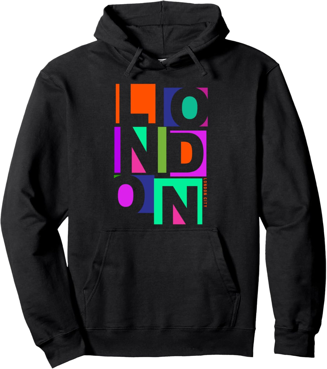 I Love London, Colorful London England Illustration Graphic Pullover Hoodie