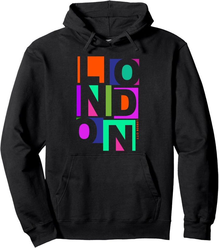 I Love London, Colorful London England Illustration Graphic Pullover Hoodie