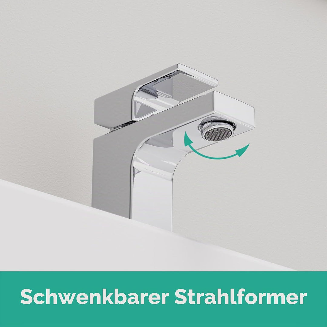 hansgrohe Waschtischarmatur Vernis Shape, Wasserhahn Bad mit Auslauf Höhe 70 mm, mit Zugstange, Bada