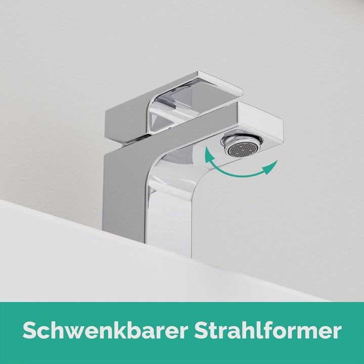 hansgrohe Waschtischarmatur Vernis Shape, Wasserhahn Bad mit Auslauf Höhe 70 mm, mit Zugstange, Bada