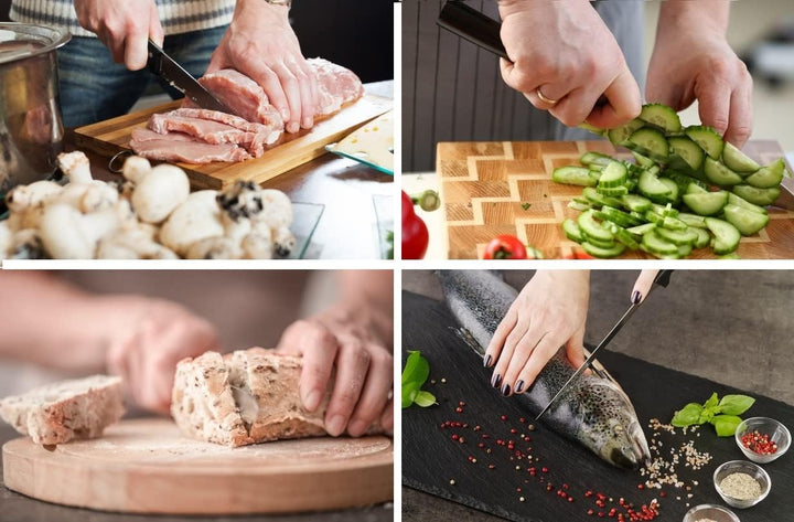 Cheffinger 8 tlg Messerset Kochmesser Messerständer drehbar Edelstahl Messer Rostfrei Holzoptik
