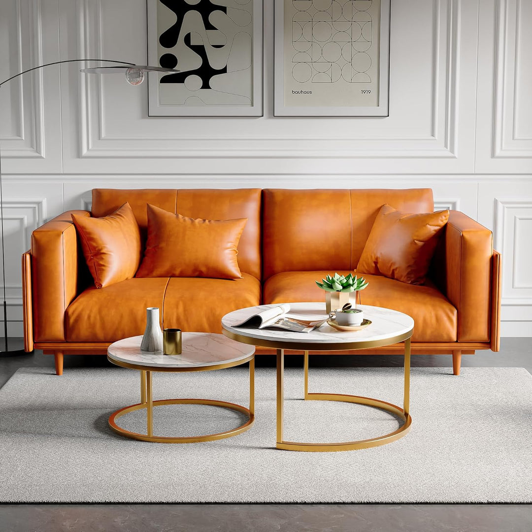 BRILVERDE Couchtisch Rund 2er Set,Wohnzimmertisch Sofatisch Beistelltisch,für Wohnzimmer,Büro,Weiss