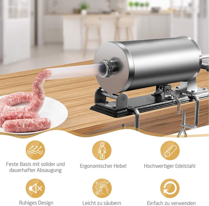 DREAMADE 3,6 L Wurstfüller Manuell, Wurstfüllmaschine mit 4 Füllrohre, Wurstfüller Edelstahl Wurstma