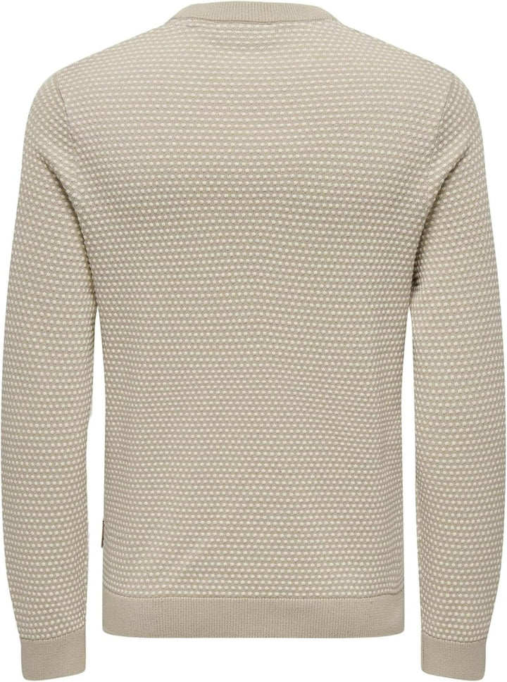 Only & Sons Herren Strickpullover S Silver Lining/Pattern:oatmeal Mel Dots, S Silver Lining/Pattern: