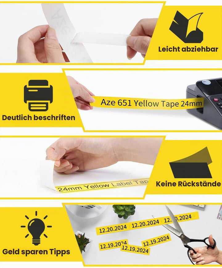 Tz 651 24mm Gelb Kompatibel mit Brother P-Touch Bänder 24mm Gelb Tze 651 Tze-651, als Ersatz für Tze