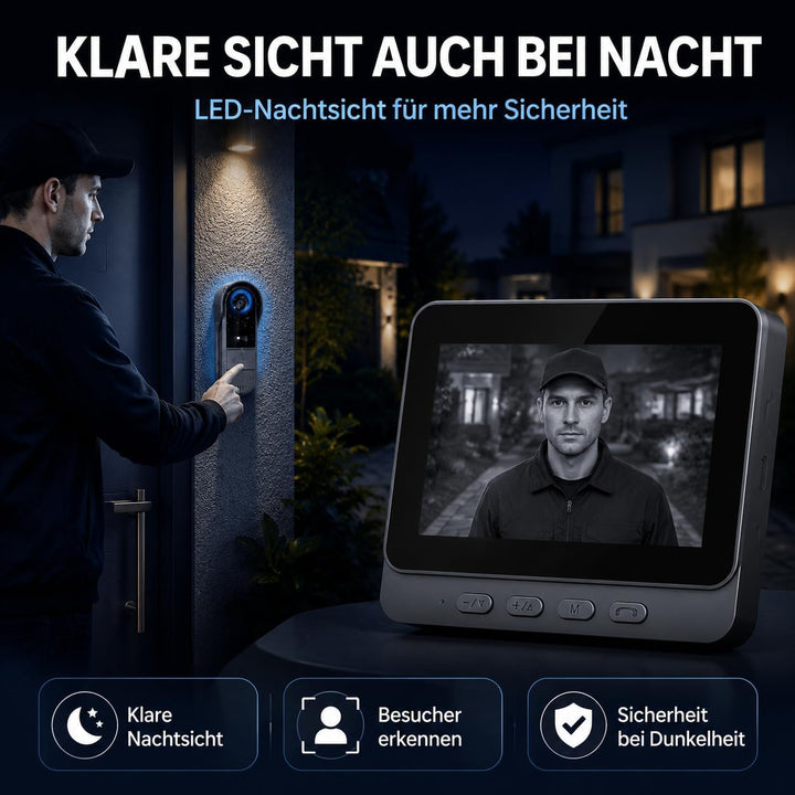 TKMARS Video Türklingel Kabellos Videotürklingel mit Monitor 170°Türklingel mit Kamera Unterstützt B