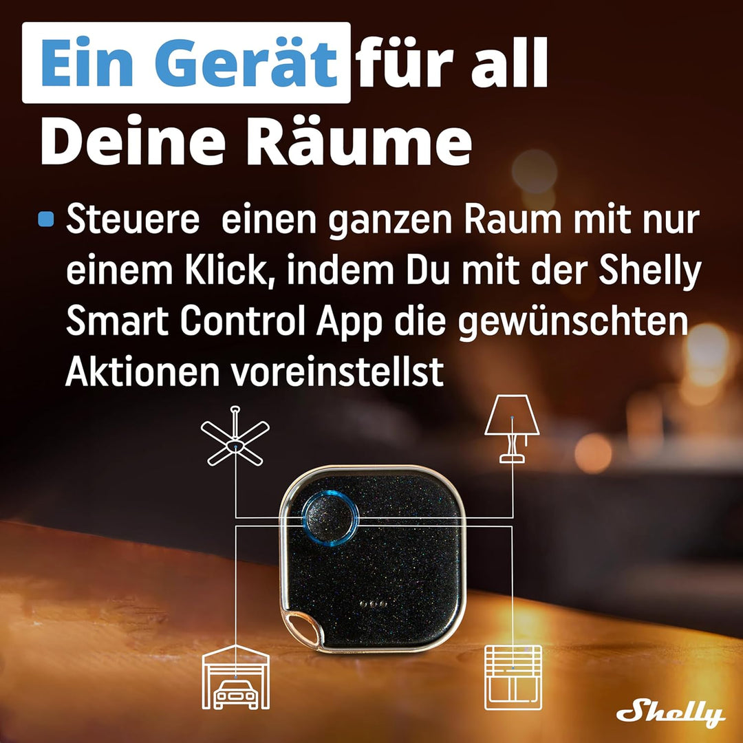 Shelly BLU Button1 | Bluetooth-gesteuerter Aktions- und Szenenaktivierungsknopf Schwarz | Hausautoma