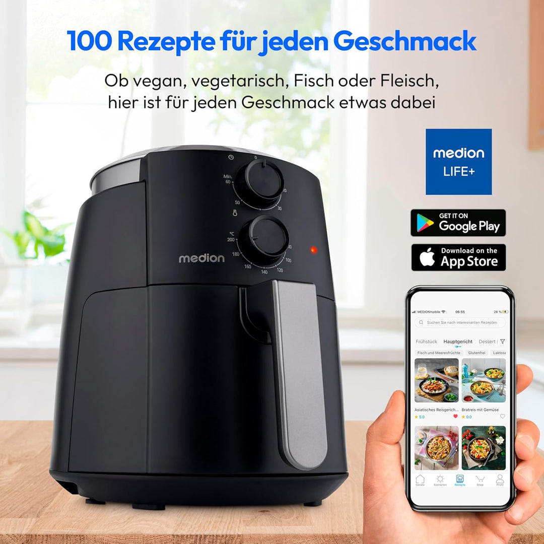 MEDION P30 L Heissluftfritteuse (4,7 Liter, Airfryer, 1500 Watt, einfache Bedienung, ölfreies Fritti