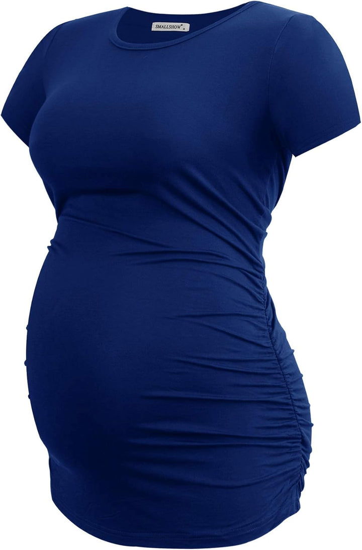 Smallshow Damen Umstandsmode Tops Seitlich Geraffte Schwangerschafts Umstandstop 3er Pack S Marine/W