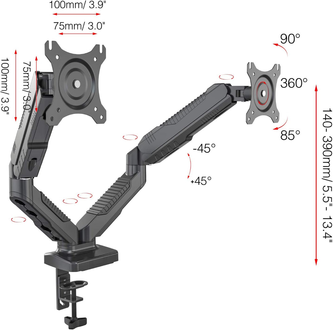 HFTEK Monitor TV Halter Mounts Doppel Tischhalterung für 2 Bildschirme von 15 bis 27 Zoll – VESA 75/