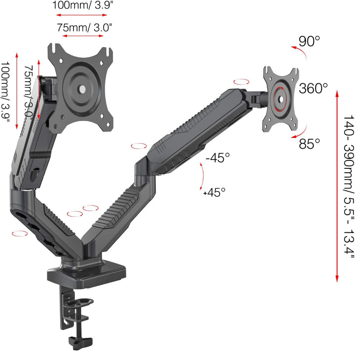 HFTEK Monitor TV Halter Mounts Doppel Tischhalterung für 2 Bildschirme von 15 bis 27 Zoll – VESA 75/
