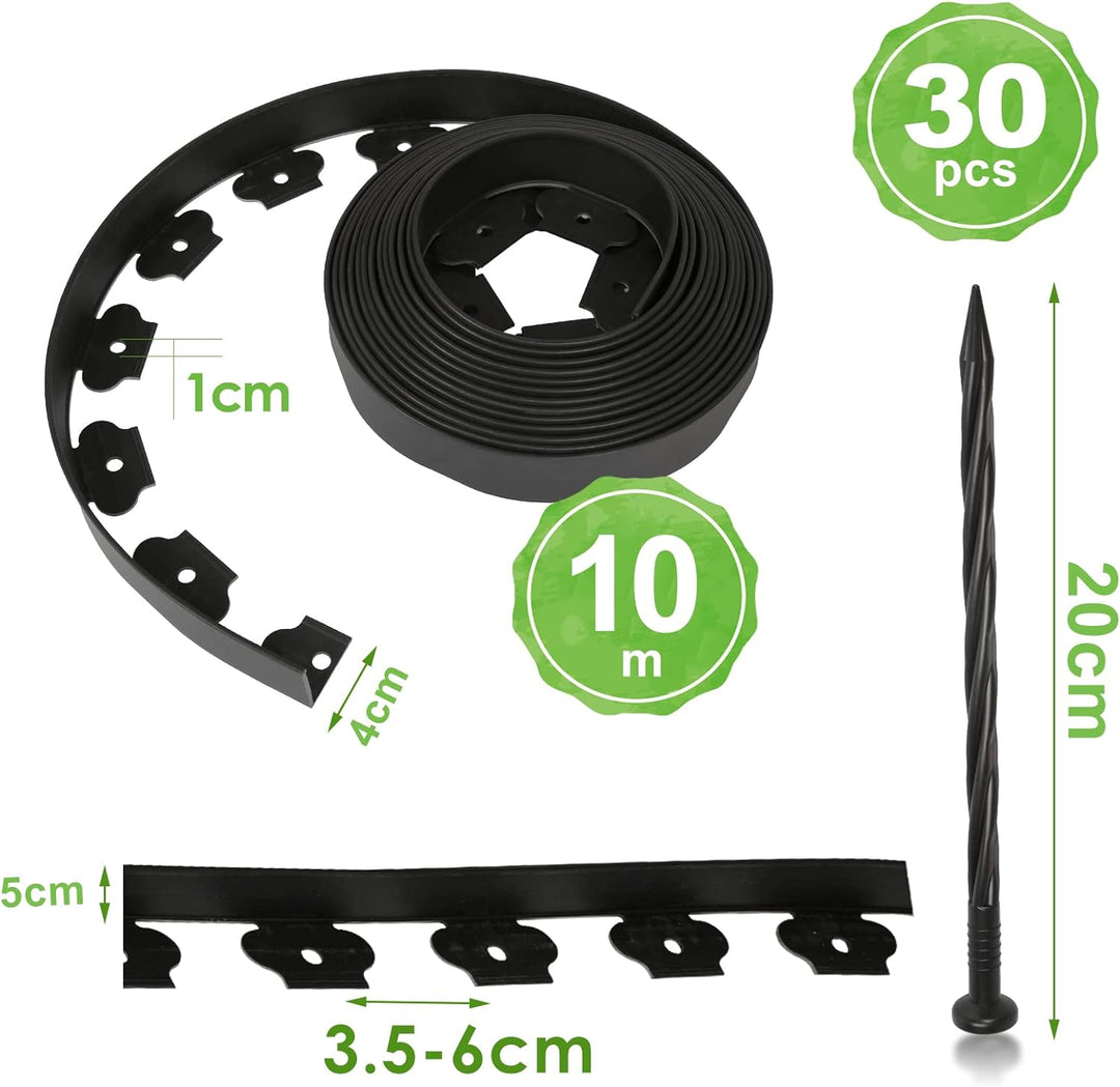 Herrselsam Flexible Rasenkante Kunststoff, Rasenkante Wurzelsperre System mit 90 Erdanker zur Verank