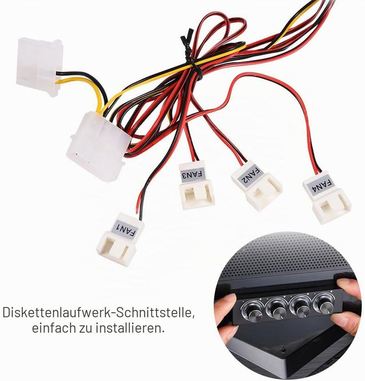 Richer-R Lüfter-Controller, 4-Kanal Lüftergeschwindigkeit Regler Kontroller Lüftersteuerung,3Pin+4Pi